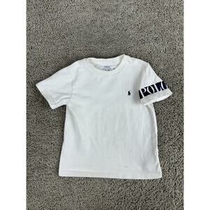 Polo Ralph Lauren Shirt Boys 4/4T White Blue Pony Cotton Short Sleeve Kids